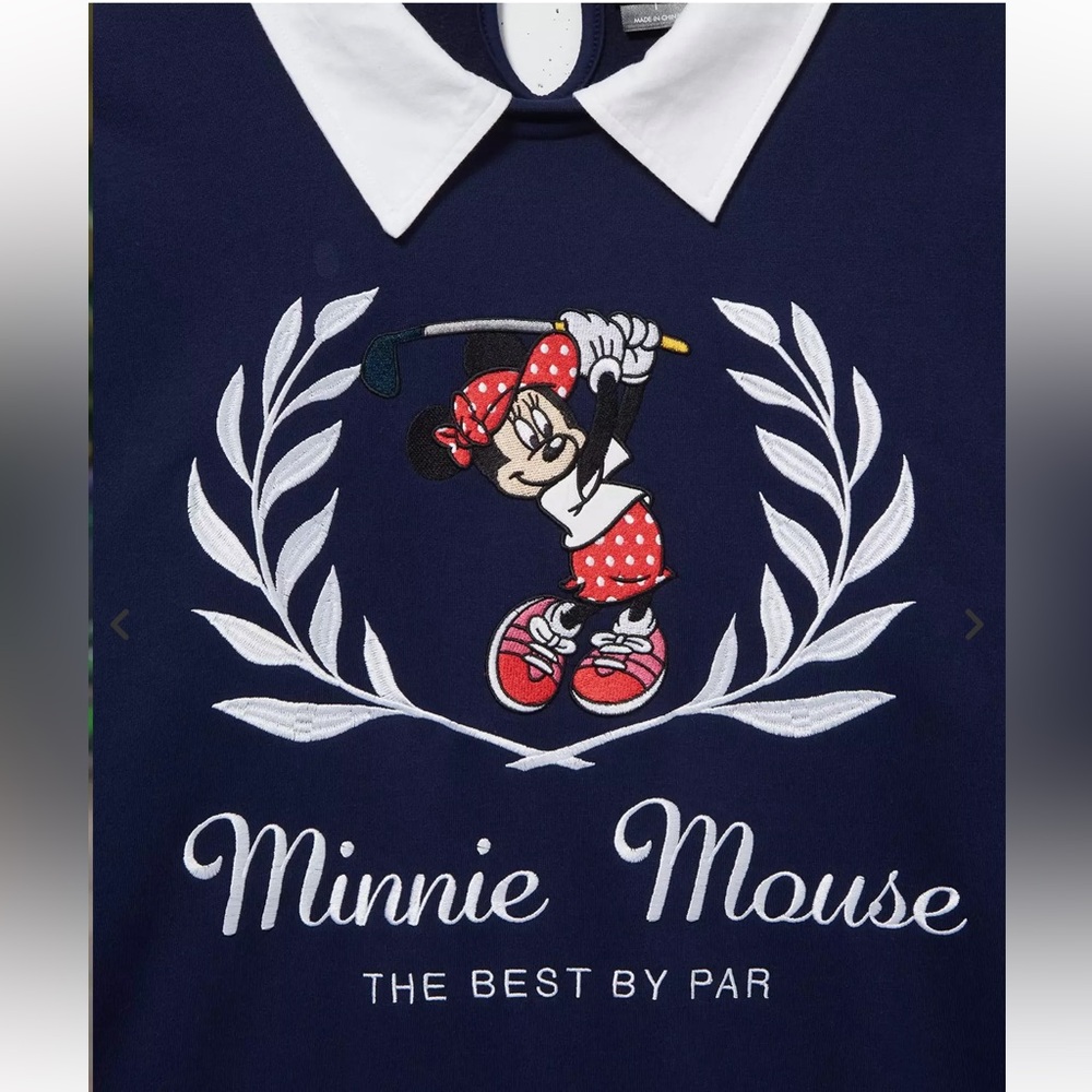 NEW Disney Minnie Mouse Golf Collared Crewneck Sweatshirt - Picture 2 of 8